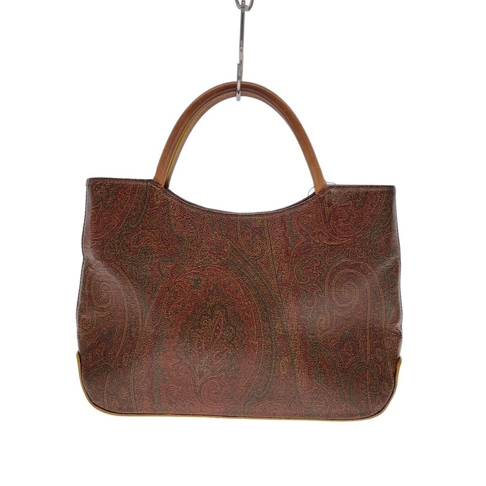Etro Milano Vintage Paisley Coated Canvas Leather Trim Tote Bag Brown Made Italy